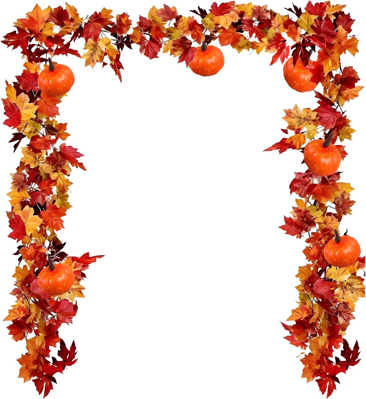 2-Pack Fall Maple Garland – 6.6FT Autumn Leaf and Pumpkin Vines for Home, Garden, Thanksgiving, Fireplace, Door Frame, and Christmas Decor